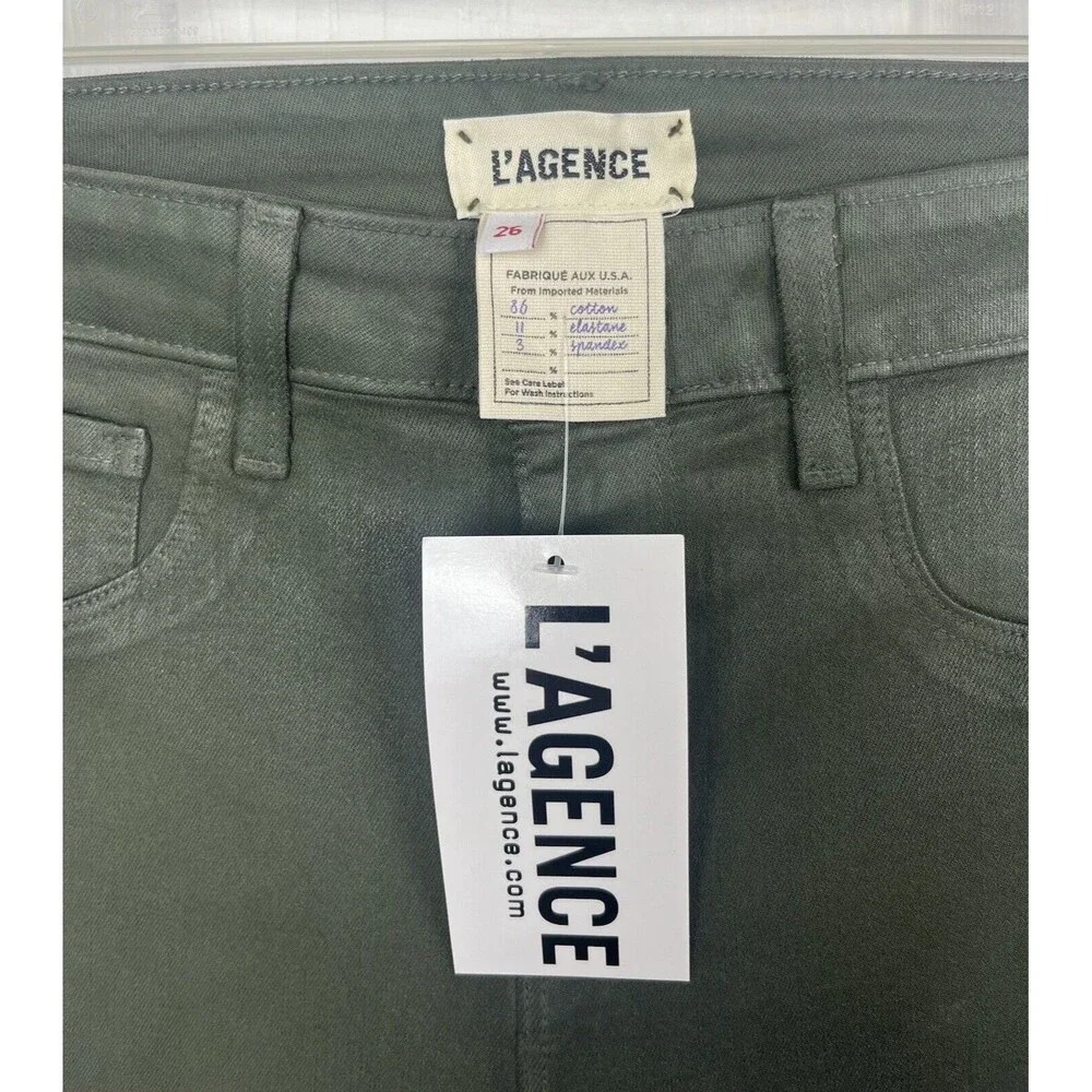 L'Agence NWT Marguerite High Rise Coated Skinny Jeans Size 26 in Ivy Green